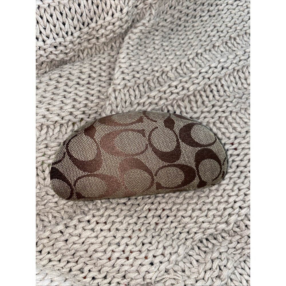 COACH Signature Tan Brown Hard Clam Shell Eye Glasses Sunglasses Case